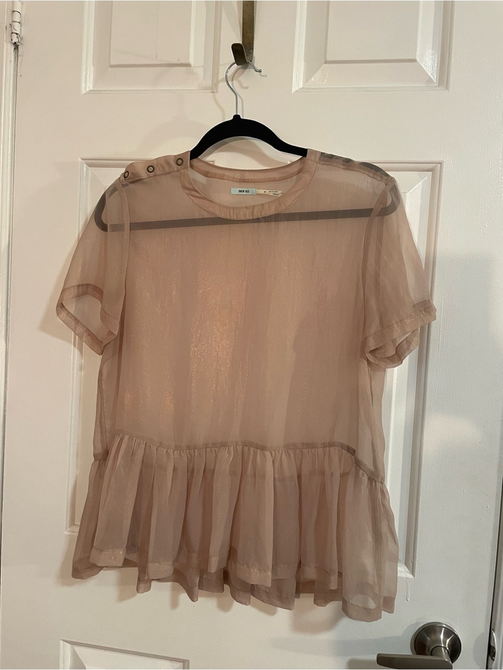Kimchi Blue Sheer Peplum Blouse in Tan Blush